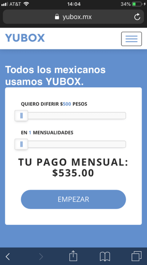 Calcula pago mensual con Yubox